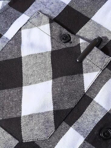 Men's Casual Plaid Hooded Shirt with Chest Pocket & Adjustable Drawstring - Stylish Long Sleeve Fall Casual Button-Up in Kuwait
