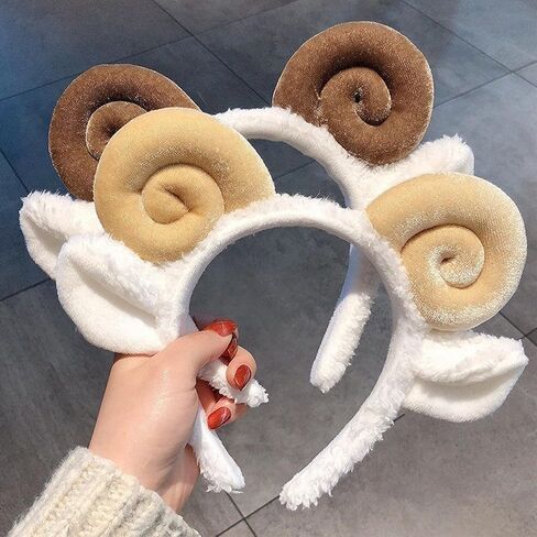 2 Pcs Plush Sheep Horn Headbands, Soft Furry Animal Ears Hair Accessory for Women, Cute Costume Headband for Party, Cosplay in Saudi Arabia