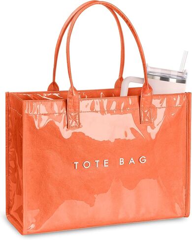 Large PVC Tote Bag for Women, Kraft Paper Handbag Beach Tote with Letter Print, Top Handle Purse for Work Travel Shopping in Saudi Arabia