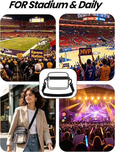 Stadium Clear Bag for Events, 12x6x12 Transparent Purse with 2 Replaceable Straps, Heavy Duty 0.4mm PVC Tote Handbag for Women, Concert Festival Sports Approved Crossbody Shoulder Bag in Saudi Arabia