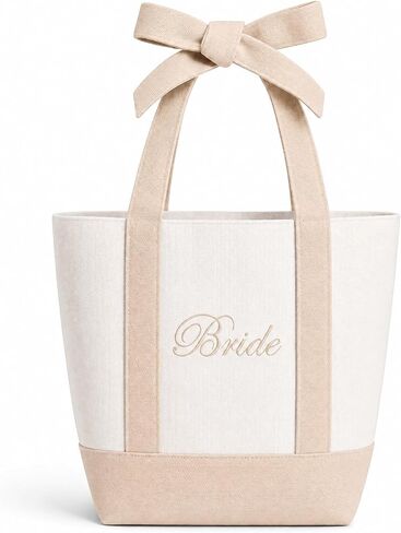 Bride Tote Bag with Bow Mini Embroidered Canvas Bag Bride to Be Gifts for Bachelorette Bridal Shower in Saudi Arabia