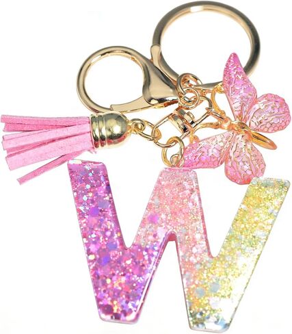 Initial Letter Keychain Cute Keychain Butterfly Sequins Alphabet Resin Name Tassel Keychain for Women's Gift in Saudi Arabia