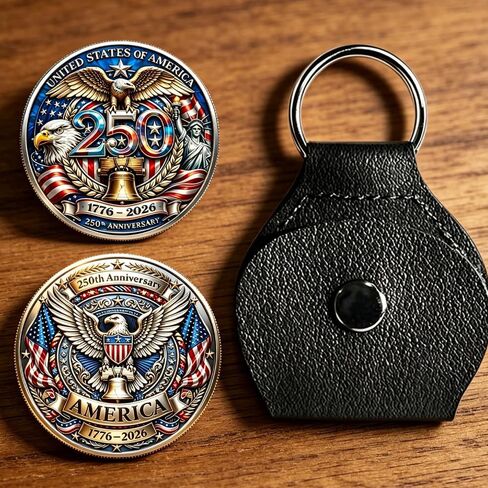 3D US 250th Anniversary Coin Pocket Hug, American Birthday 1776-2026 Patriotic Keychain for Independence Day Veterans in Saudi Arabia