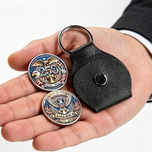 3D US 250th Anniversary Coin Pocket Hug, American Birthday 1776-2026 Patriotic Keychain for Independence Day Veterans in Saudi Arabia