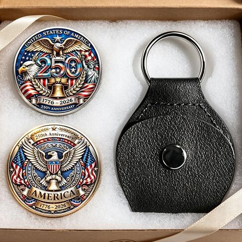 3D US 250th Anniversary Coin Pocket Hug, American Birthday 1776-2026 Patriotic Keychain for Independence Day Veterans in Saudi Arabia