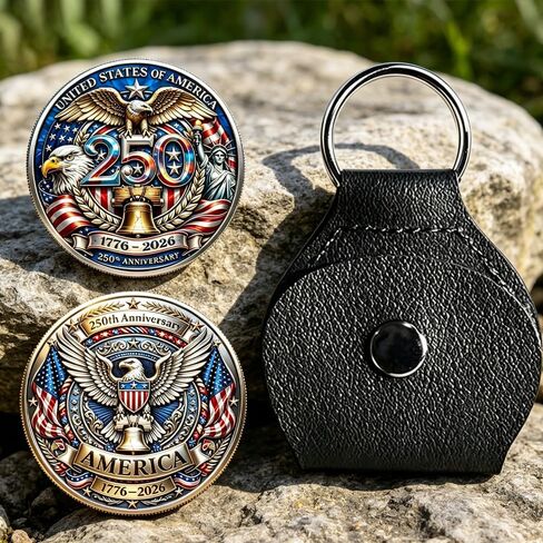3D US 250th Anniversary Coin Pocket Hug, American Birthday 1776-2026 Patriotic Keychain for Independence Day Veterans in Saudi Arabia