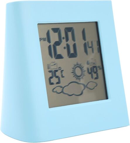 Solar Powered Clock Battery Powered Alarm Clock Solar Charging Small Digital Clock for Weather Forcast LCD Display Clock (Blue) in Kuwait
