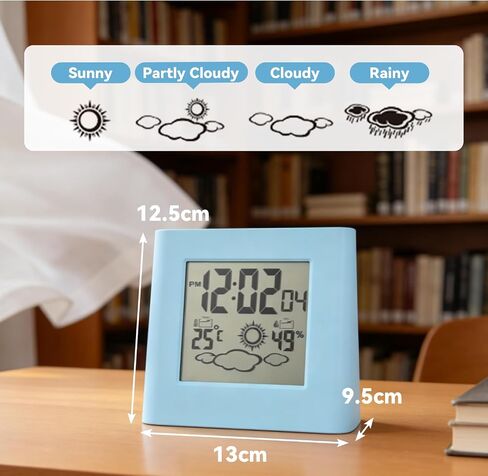 Solar Powered Clock Battery Powered Alarm Clock Solar Charging Small Digital Clock for Weather Forcast LCD Display Clock (Blue) in Kuwait