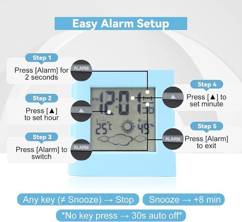 Solar Powered Clock Battery Powered Alarm Clock Solar Charging Small Digital Clock for Weather Forcast LCD Display Clock (Blue) in Kuwait