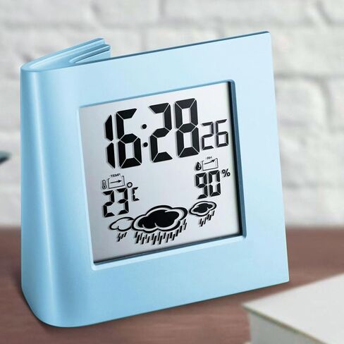 Solar Powered Clock Battery Powered Alarm Clock Solar Charging Small Digital Clock for Weather Forcast LCD Display Clock (Blue) in Kuwait