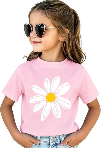Vintage Daisy Flower Shirts for Kid Toddler Girls Summer T-Shirt Floral Tees Short Sleeve Tops Casual Clothes 2-8Y in Saudi Arabia