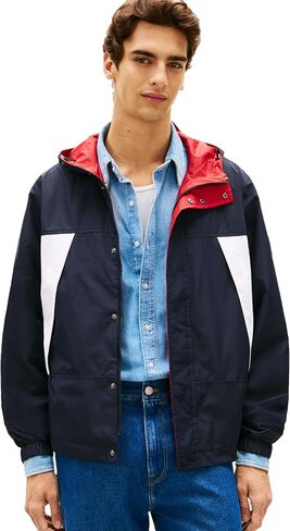 Tommy Hilfiger Men's Lightweight Reversible Color Block Bomber Jacket With Hood in Kuwait