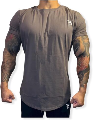 Workout Fitness T-Shirt for Men, Slim Fit, Curved Hem, 95% Cotton, 5% Spandex in Saudi Arabia