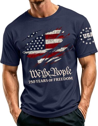 Ymosrh Men's 250 Anniversary USA Shirt Short Sleeve Flag Print We The People 4th of July Patriotic Tshirts, S-5XL in Kuwait