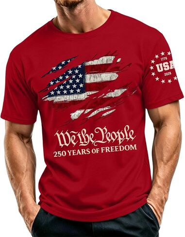 Ymosrh Men's 250 Anniversary USA Shirt Short Sleeve Flag Print We The People 4th of July Patriotic Tshirts, S-5XL in Kuwait
