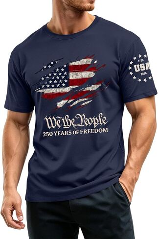 Ymosrh Men's 250 Anniversary USA Shirt Short Sleeve Flag Print We The People 4th of July Patriotic Tshirts, S-5XL in Kuwait