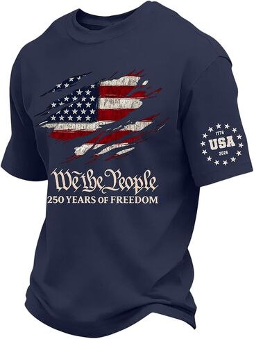 Ymosrh Men's 250 Anniversary USA Shirt Short Sleeve Flag Print We The People 4th of July Patriotic Tshirts, S-5XL in Kuwait