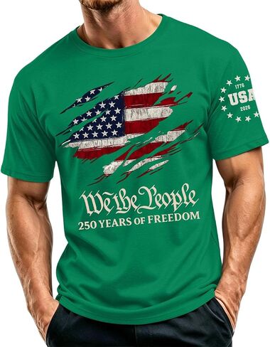 Ymosrh Men's 250 Anniversary USA Shirt Short Sleeve Flag Print We The People 4th of July Patriotic Tshirts, S-5XL in Kuwait