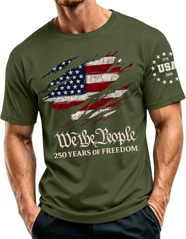 Ymosrh Men's 250 Anniversary USA Shirt Short Sleeve Flag Print We The People 4th of July Patriotic Tshirts, S-5XL in Kuwait
