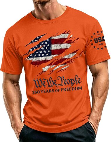 Ymosrh Men's 250 Anniversary USA Shirt Short Sleeve Flag Print We The People 4th of July Patriotic Tshirts, S-5XL in Kuwait