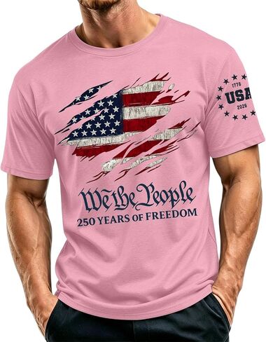 Ymosrh Men's 250 Anniversary USA Shirt Short Sleeve Flag Print We The People 4th of July Patriotic Tshirts, S-5XL in Kuwait