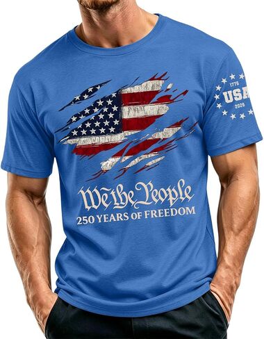 Ymosrh Men's 250 Anniversary USA Shirt Short Sleeve Flag Print We The People 4th of July Patriotic Tshirts, S-5XL in Kuwait