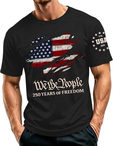 Ymosrh Men's 250 Anniversary USA Shirt Short Sleeve Flag Print We The People 4th of July Patriotic Tshirts, S-5XL in Kuwait