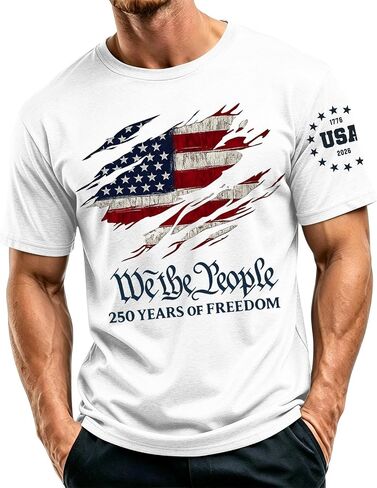 Ymosrh Men's 250 Anniversary USA Shirt Short Sleeve Flag Print We The People 4th of July Patriotic Tshirts, S-5XL in Kuwait