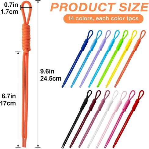 OIIKI 14pcs Paracord Rope Keychain, Colorful Paracord Keychain Rope Bag Charms, Braided Key Chain Lanyard Keyring Code Charms Lanyard Keyring for Purse Key Chain Backpack Handbag- 14 Colors in Kuwait