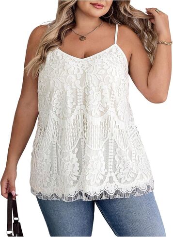 Shenhe Women's Plus Size v Neck Eyelet Cami Peplum Top Spaghetti Strap Block Boho Top Top in Kuwait