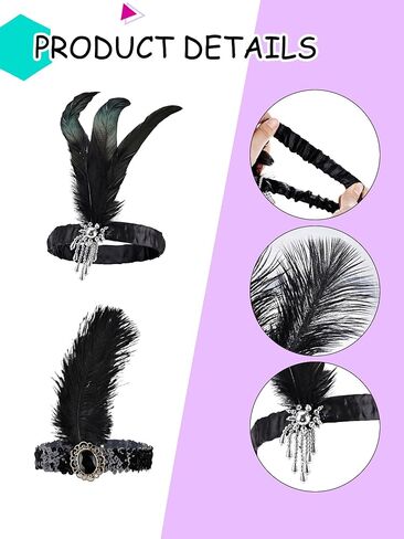 30 Pcs 1920s Flapper Headbands Black Feather Headpieces Costume Flapper Headpiece for Women Roaring 20s Party Hair Accessories in Kuwait