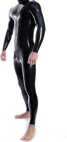 Neck Entry Black Latex Catsuit Shoulder and Crotch Zipper for Men Rubber Bodysuit in Saudi Arabia