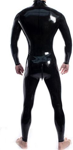 Neck Entry Black Latex Catsuit Shoulder and Crotch Zipper for Men Rubber Bodysuit in Saudi Arabia