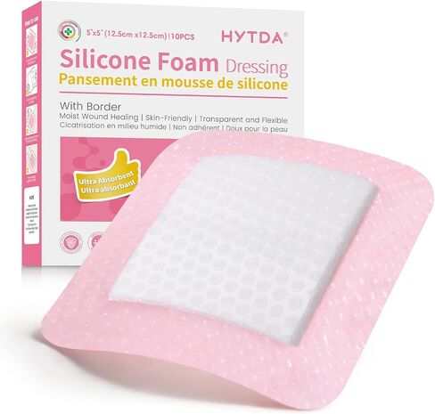 Pink Silicone Foam Dressing with Border 4"x4" (10 Pack) - Waterproof & Highly Absorbent Silicone Bandages for Wound Care, Gentle Adhesive Foam Wound Dressing for Bed Sores, Ulcers, FSA or HSA in Saudi Arabia