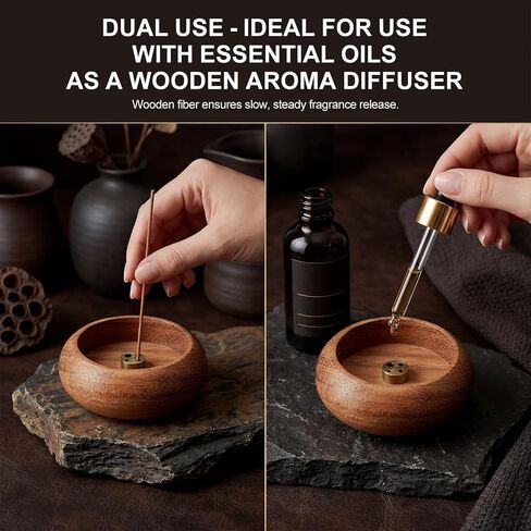 Natural Wood Incense Holder with 4 Holes, 2.36" Wooden Incense Burner for Sticks, White Sage & Palo Santo, Handmade Ash Catcher for Home, Meditation, Yoga in Saudi Arabia