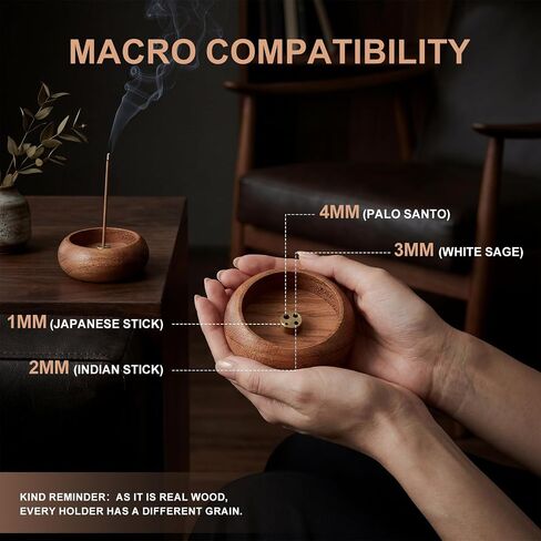 Natural Wood Incense Holder with 4 Holes, 2.36" Wooden Incense Burner for Sticks, White Sage & Palo Santo, Handmade Ash Catcher for Home, Meditation, Yoga in Saudi Arabia