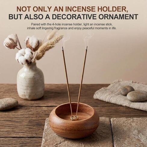 Natural Wood Incense Holder with 4 Holes, 2.36" Wooden Incense Burner for Sticks, White Sage & Palo Santo, Handmade Ash Catcher for Home, Meditation, Yoga in Saudi Arabia