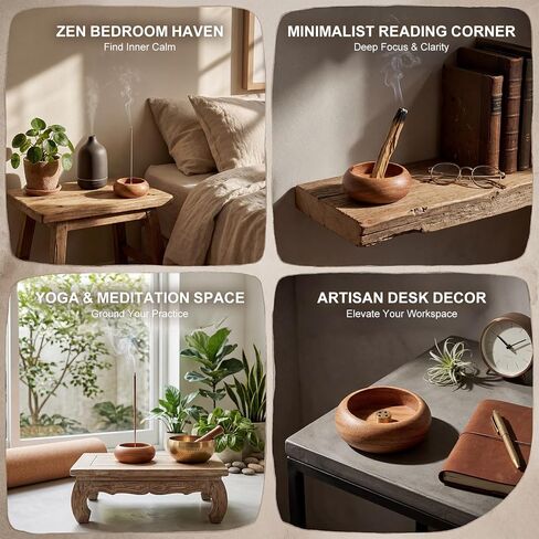 Natural Wood Incense Holder with 4 Holes, 2.36" Wooden Incense Burner for Sticks, White Sage & Palo Santo, Handmade Ash Catcher for Home, Meditation, Yoga in Saudi Arabia