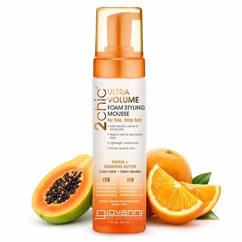 GIOVANNI 2chic Ultra-Volume Foam Styling Mousse, 7 oz. - Daily Volumizing Formula with Papaya & Tangerine Butter, Promotes Weightless Control for Fine Limp Thin Hair, No Parabens, Color Safe in Kuwait