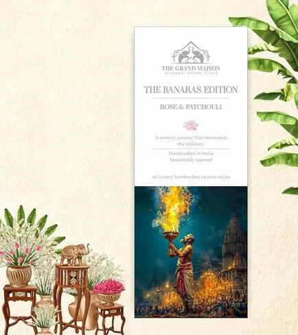 Luxury Rose & Patchouli Incense Sticks – 20 Sticks | Bambooless, Organic & Charcoal-Free with Ceramic Holder in Kuwait