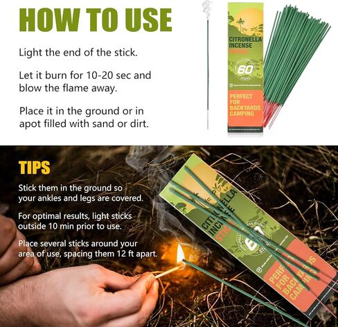 Citronella Incense Sticks 60 Pieces per Box - Made from Natural Plants, Suitable for Outdoor Camping, Patio in Saudi Arabia