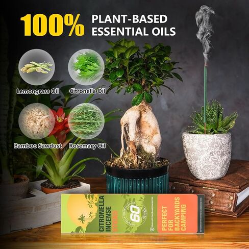 Citronella Incense Sticks 60 Pieces per Box - Made from Natural Plants, Suitable for Outdoor Camping, Patio in Saudi Arabia