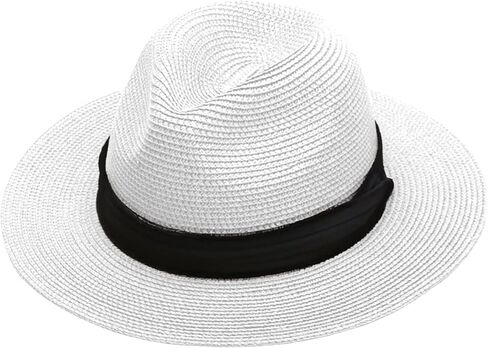 Panama Hat Sun Hat Straw Fedora Hat for Men Women Wide Brim Summer Beach Hat UV UPF 80+ in Kuwait