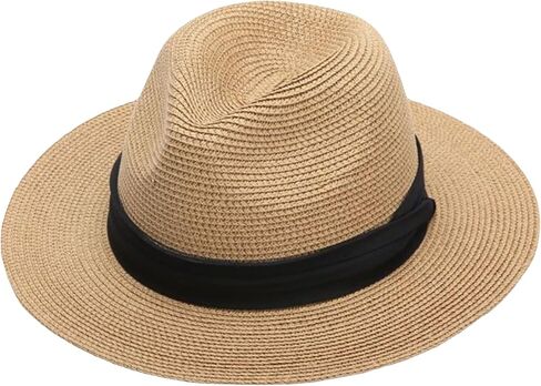 Panama Hat Sun Hat Straw Fedora Hat for Men Women Wide Brim Summer Beach Hat UV UPF 80+ in Saudi Arabia