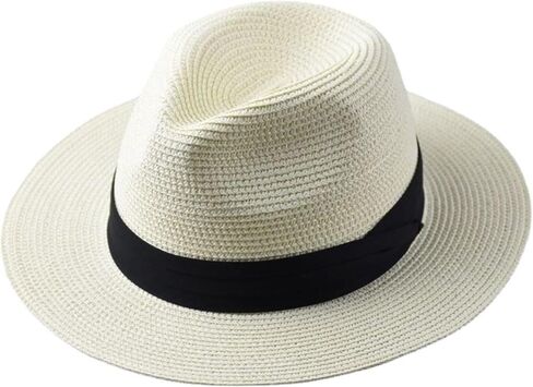 Panama Hat Sun Hat Straw Fedora Hat for Men Women Wide Brim Summer Beach Hat UV UPF 80+ in Kuwait