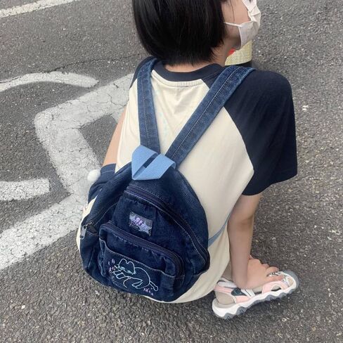 Denim Small Backpack Purse for women Y2k Mini Backpack Purse Cute Cat Bookbag Tiny Japanese Purse Bag (blue) in Saudi Arabia