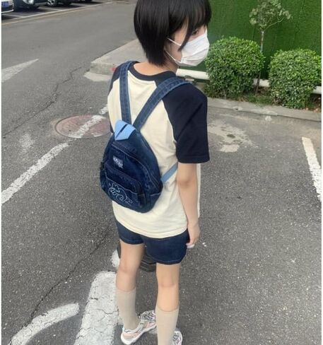 Denim Small Backpack Purse for women Y2k Mini Backpack Purse Cute Cat Bookbag Tiny Japanese Purse Bag (blue) in Saudi Arabia