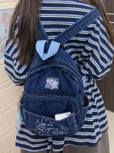 Denim Small Backpack Purse for women Y2k Mini Backpack Purse Cute Cat Bookbag Tiny Japanese Purse Bag (blue) in Saudi Arabia