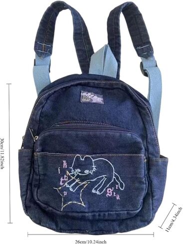 Denim Small Backpack Purse for women Y2k Mini Backpack Purse Cute Cat Bookbag Tiny Japanese Purse Bag (blue) in Saudi Arabia