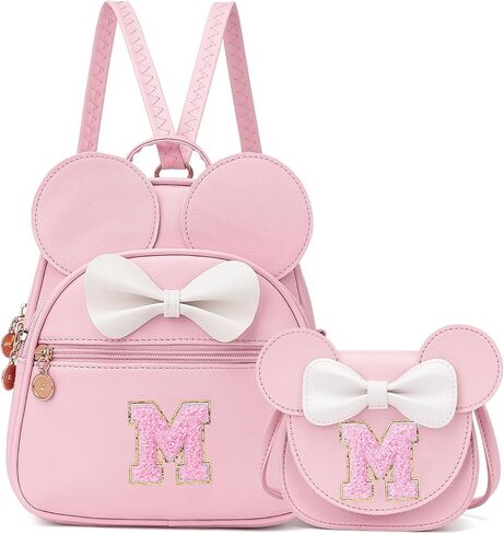 KouLi Buir Initial Bowknot Mini Backpack & Toddler Purse for Girls 2Pcs Set, Cute Small Convertible Shoulder Bag Kids Gift (K, Pink) in Saudi Arabia